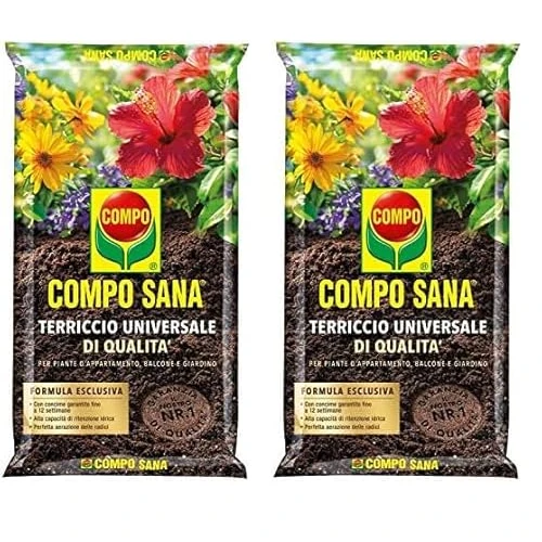COMPO SANA Terriccio Universale di qualità, Per piante d'appartamento, balcone e giardino, 5 l (Confezione da 2)