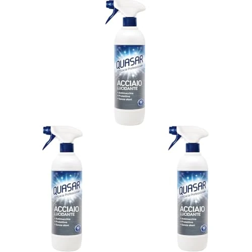 Quasar - Acciaio Lucidante - Antimacchia, Protettivo e Senza Aloni - 680 ml (Confezione da 3)
