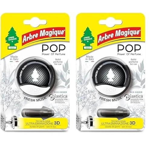 Arbre Magique POP, Profumatore Auto Solido, Fragranza Fresh Musk, Profumazione Morbida e Fresca, Durata Fino a 30 Giorni, Design Italiano, Confezione da 2 Pezzo