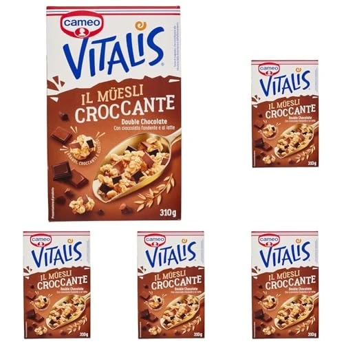 Offerta a tempo: Cameo Vitalis Muesli Croccante Double Chocolate, con Fiocchi Integrali di Avena Cioccolato Fondente e al Latte, Cereali Grandi Croccanti e Gustosi, Circa 10 Porzioni, Ricco di Fibre, 310 g - 48% da 19.25 € a 9.95 €