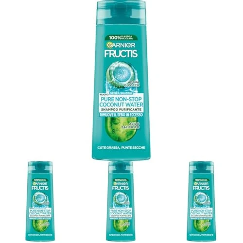 Offerta a tempo: Garnier Fructis Shampoo Purificante, Per Capelli Cute Grassa e Punte Secche, Azione Seboregolatrice, Con Estratto di Acqua di Cocco e Acido Salicilico, Pure Non-Stop Cocconato Water, 250 ml - 33% da 11.96 € a 7.96 €