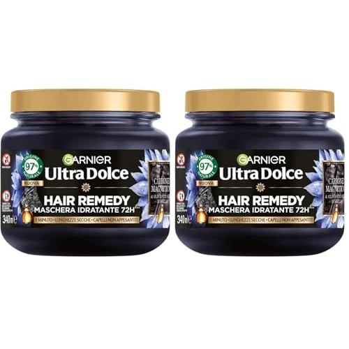 Offerta a tempo: Garnier Ultra Dolce Carbone Magnetico, Maschera Idratante Hair Remedy, 97% Origine Naturale, 1 Minuto di Posa, Per Lunghezze Secche, Senza Siliconi, 340 ml (Confezione da 2) - 18% da 9.98 € a 8.18 €