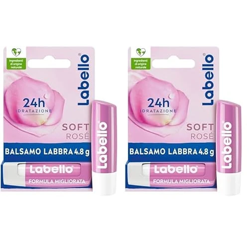 Labello Soft Rosé 4.8 g, Balsamo labbra colorato con estratto di rosa, Burrocacao labbra fondente con oli naturali e burro di karité, Lip balm idratante per 24 ore con pigmenti colorati
