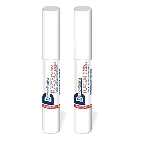 Offerta a tempo: Dermovitamina Ragadi Naso Labbra - Stick per labbra e naso screpolate - Stick lipogel rigenerante - Idrata e nutre la pelle della zona naso-labiale - 3 ml (Confezione da 2) - 50% da 17.60 € a 8.78 €