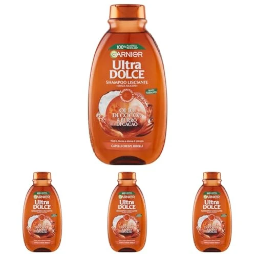 Offerta a tempo: Garnier Shampoo Ultra Dolce Olio di Cocco e Burro di Cacao, Shampoo per Capelli Crespi, 300 ml (Confezione da 4) - 32% da 13.16 € a 8.97 €