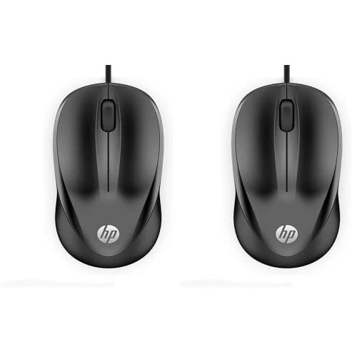 HP 1000 Wired Mouse Cablato, Sensore Preciso fino a 1200 DPI, 3 Pulsanti, Rotellina di Scorrimento, Cavo USB-A da 1.5 m, Design Pratico e Versatile, Ambidestro, Nero (Confezione da 2)