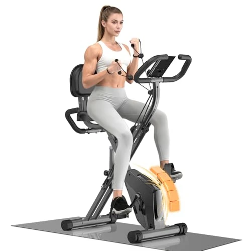Botifly Heimtrainer Klappbar Heimtrainer 4 in 1 Ergometer Klappbar Heimtrainer 150kg Reichweite mit verstellbarem Magnetwiderstand und LCD Display Fitness Bike mit manuellen Pulssensoren