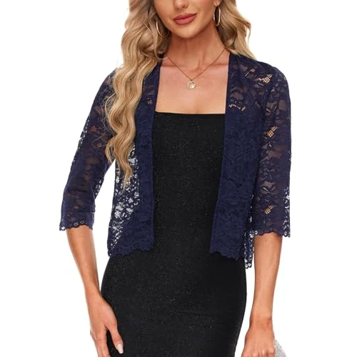 Offerta a tempo: Kyzoeyou Cardigan da donna casual in pizzo Bplero coprispalle manica a 3/4 coprispalle capispalla vestito coprire top, Bu-navy, XL - 0.00% da 35.14 € a 35.14 €