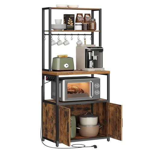 Offerta a tempo: VASAGLE Scaffale Cucina con Prese, con Piano Alto 90 cm, Scaffale per Microonde con 8 Ganci, 40 x 60 x 170 cm, Marrone Vintage e Nero Inchiostro KKS058K02 - 15% da 89.99 € a 76.49 €