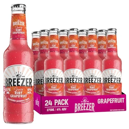 Offerta a tempo: Drink alcolico BREEZER al gusto Pompelmo Rubino Intenso, vol. 4%, 24 x 27,5 cl / 275 ml, Drink alcolico premiscelato e pronto da bere in bottiglia - 17% da 47.76 € a 39.60 €