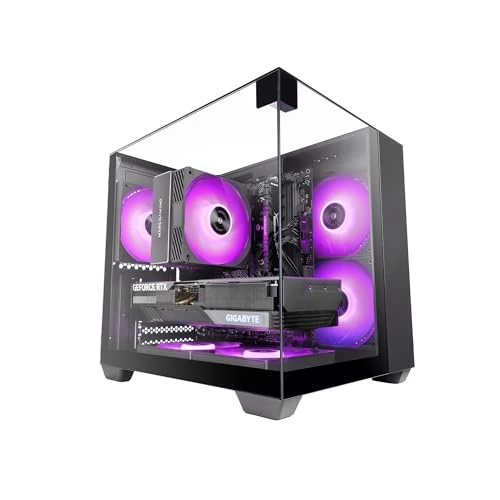 Mars Gaming MC-VISIONM, Kompaktes MicroATX-Gaming-Gehäuse, Dreifaches Gehärtetes Glas, Doppelkammer-Design, Unterstützung Flüssigkeitskühlung bis zu 240mm, Mini-Tower Großzügigem Innenraum, Schwarz