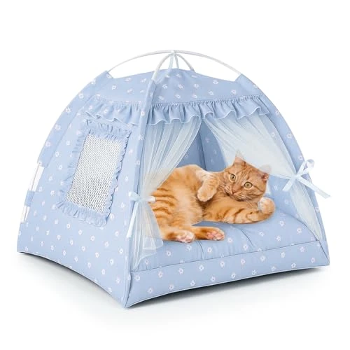 Cane Tenda tepee per animali, casa per cani interni, animali tenda con cuscino lavabile, capanna gatto interno, casa per gatti (pizzo blu, M)