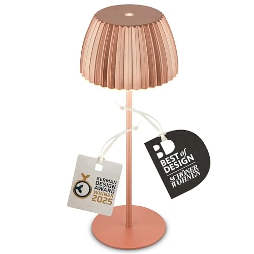 Offerta a tempo: BRILONER - Lampada da tavolo senza fili IP44 con bordo luminoso, touch dimmer, lampada da scrivania ricaricabile, abat-jour a batteria, lampada da comodino ricaricabile, 14,5x36,5cm, color rame - 75% da 39.95 € a 10.17 €
