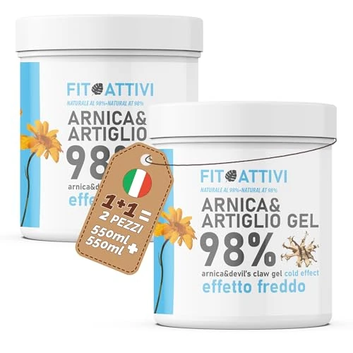 Arnica for Horses Human Use Cold Effect 2 Pieces Arnica Gel Strong and Devil's Claw 98% Relief for Muscles and Joints Bruises Edemas Massage 100% Made in Italy 2 x 550 ml Phytoactive