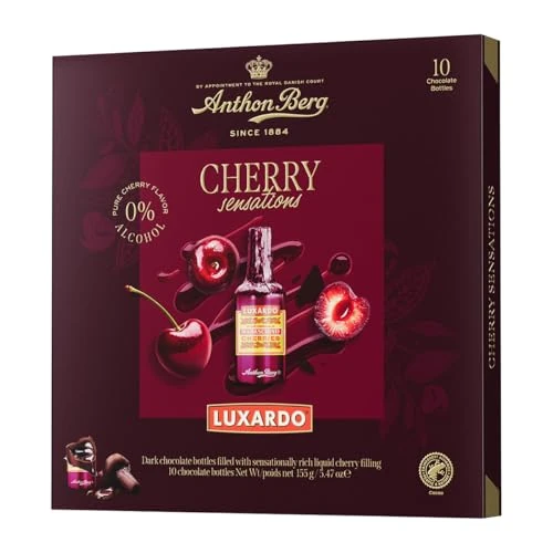 Anthon Berg Luxardo Cherry Sensations, 10 Dark Chocolate Bottles Filled With Rich Liquid Cherry Filling, 155 g (Pack of 1)