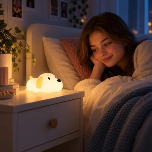 Offerta a tempo: M mimotec - Lampada da comodino LED Dogg per bambini, temperatura calda (3000K) + temperatura fredda (6000K), design creativo ideale per bambini con finitura opale. Modello LM9208 - 16% da 14.64 € a 12.30 €