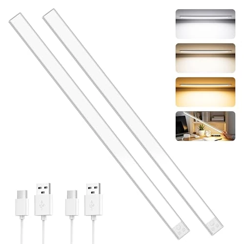 Limited-time offer: OUILA LED Cabinet Lighting with Motion Sensor 60 cm 3 Colours Dimmable Under-Unit Light Kitchen LED Strip Battery USB Rechargeable Cabinet Light for Kitchen, Bathroom, Bedroom, Pack of 2 from 74.02 £ to 74.02 £ (save 0.00%)