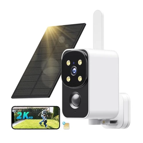 PESAIR 180° 4G LTE bewakingscamera voor buiten, zonne-energie met simkaart, draadloze bewakingscamera voor binnen en buiten, met PIR-bewegingsdetectie, gekleurd nachtzicht, twee-weg audio, GSM, 9000