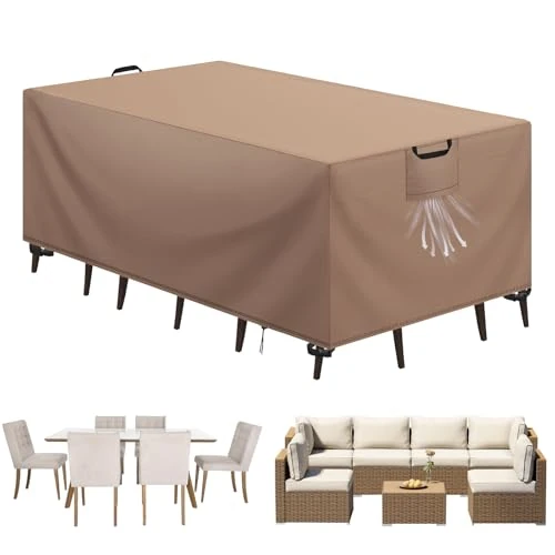 Offre limitée : Aujink Housse Salon de Jardin Bâche Table de Jardin Tissu Oxford 420D Couverture de Protection Meubles Exterieur Imperméable, Coupe-Vent, Anti-UV Housse de Meubles en rotin, Kaki, 150x90x75 cm de 27.07 € à 25.72 € (5% de remise)