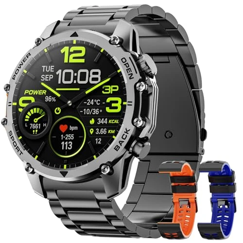 Oferta limitada: Reloj Inteligente Hombre con Linterna, 1.52" HD Smartwatch Militar con 500 mAh Batería(7-30 días), Relojes Inteligentes Hombre con 110+ Deportivos/Monitor Sueño/Pulsómetro/SpO2 para iOS Android de 69.99 EUR a 55.99 EUR (ahorro 20%)