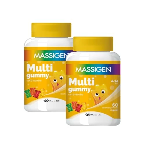 Offerta a tempo: Massigen - Multi Gummy, Multivitaminico per Bambini 4-14 Anni, Due Confezioni da 60 Caramelle, Vitamine Gommose con Vitamina A, C, E, D, B6, B12 e Acido Folico, Quattro Gusti, Senza Glutine e Lattosio - 0.00% da 10.59 € a 10.59 €