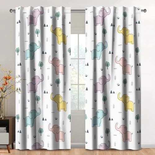 Oferta limitada: Kzzfqxb Cortinas para niños 132x214cm 2 Paneles, diseño de Elefantes árboles y Hierbas decoración para Ventanas para Dormitorio de Chicos y Chicas, guardería y Sala de Estar de 17.49 € a 17.49 € (ahorro 0.00%)