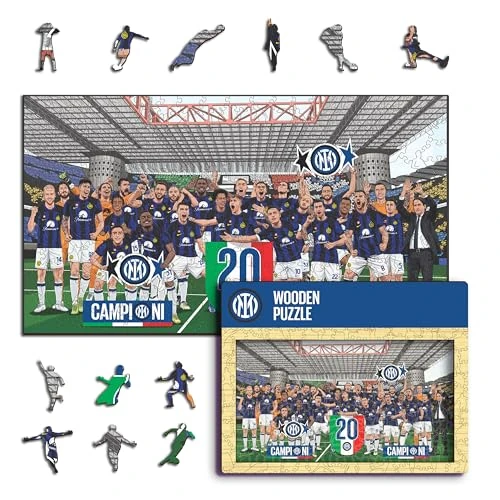 Iconic Puzzles - Inter, 20° Scudetto, Puzzle di Legno con licenza ufficiale, 100% sostenibile, regalo per adulti e bambini, taglia S, 150 Pz