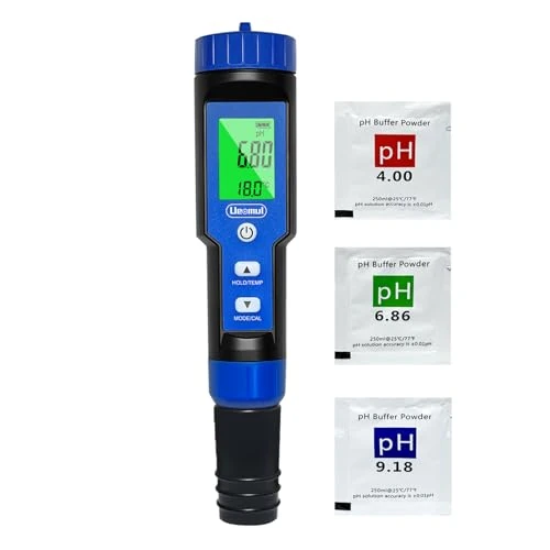 Ueomul PH Metro 7-en-1, Probador PH TDS EC SALT ORP S.G Temperatura, Profesional Prueba Calidad Agua de 0.01 pH Alta Precisión para Piscina, Acuario, Agua Potable, Hidroponía