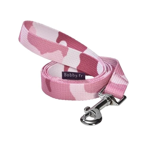 Bobby Camouflage - Guinzaglio 100 cm per Cani di Taglia M, con Aggancio a Moschettone di Sicurezza in metallo Resistente, Colore Mimetico Rosa