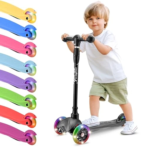 Offerta a tempo: Hurtle Monopattino Leggero a 3 Ruote con Luci LED, Antiscivolo, per Bambini 2-5 Anni, Altezza Regolabile 63,-71 cm (Nero) - 0.00% da 36.99 € a 36.99 €