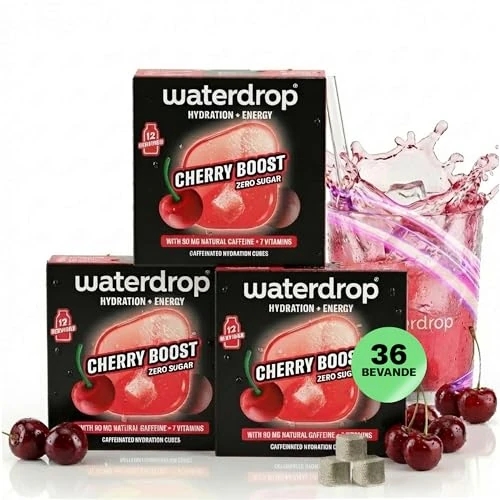 Tijdelijke aanbieding: waterdrop® Energy Drink – 36 hydratatieblokjes voor water met smaak – Fruitige energiedrank met 90 mg natuurlijke cafeïne – Kersensmaak – Suikervrij, caloriearm – Met vitaminen B & C van 29.97 € naar 28.99 € (3% korting)