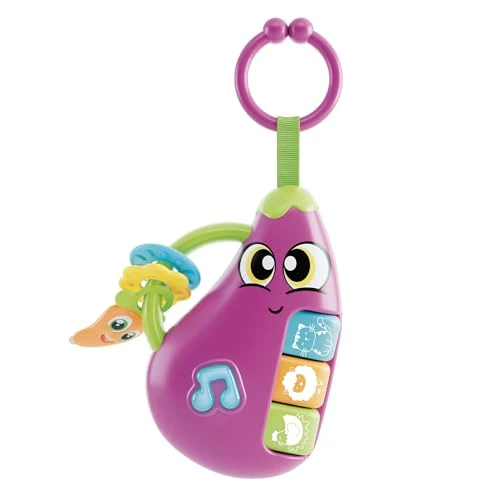 Lisciani - CAROTINA BABY - Sonajero Berenjena - Juguete musical bebés 3m+ - Sonidos y luces de animales - Anillos dentición seguros - Juegos educativos sensoriales - Juguete interactivo