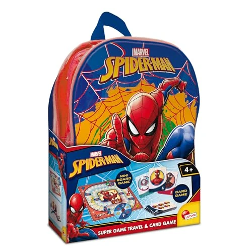 Lisciani - SPIDER MAN Super Game - Plecak z grami dla dzieci w wieku od 6 lat - w tym gra karciana i gra planszowa - Gry edukacyjne Spiderman - 2+ graczy - pomysł na prezent urodzinowy