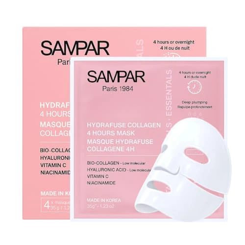 Offerta a tempo: Maschera Viso Bio-Collagene Korean Venduto in farmacia - Made in Corea - Set di 4 SAMPAR - Antirughe e Idratazione intensa - Bio-collagene <100DA + Acido Ialuronico - Effetto Glass Skin in 4 ore - 33% da 29.99 € a 19.99 €