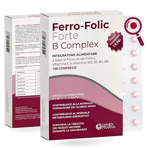 Offerta a tempo: FERRO FOLIC Integratore Ferro 160 compresse ad alto dosaggio, ferro acido folico e Vitamina B12 con Complesso B e Vitamina C. Ferro Bisglicinato alta biodiodisponibilità e Acido Folico naturale. - 0% da 19.99 € a 19.99 €
