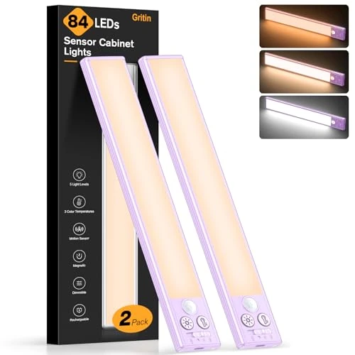 Offerta a tempo: Gritin Luce Led Sottopensile Cucina Ricaricabile 2 Pezzi- 3 Colori & 5 Luminosità, Super Luminoso, 4 Modalità, Sensore di Movimento, Facile Installazione Magnetiche Luce Armadio-26CM-Viola - 45.47% da 32.99 € a 17.99 €