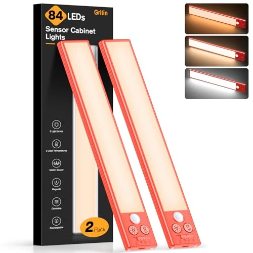 Offerta a tempo: Gritin Luce Led Sottopensile Cucina Ricaricabile 2 Pezzi- 3 Colori & 5 Luminosità, Super Luminoso, 4 Modalità, Sensore di Movimento, Facile Installazione Magnetiche Luce Armadio-26CM-Rosso - 33.02% da 31.34 € a 20.99 €