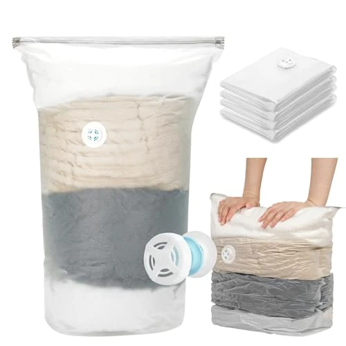 Cozary Set van 4 vacuümzakken voor kleding, XXL + groot + medium + klein, vochtafstotend voor kleding en dekbedden, herbruikbaar en stofdicht