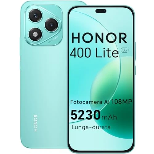 Tijdelijke aanbieding: HONOR 400 Lite 5G Smartphone, 8 GB RAM, 256 GB geheugen, Dual SIM NFC, 5230 mAh, 108 MP met AI-knop, telefoon Android 15, 6,7 inch AMOLED Eye-Care Display, IP65&SGS, Marrs Green [Italiaanse versie] van 299.90 EUR naar 299.90 EUR (korting 0%)