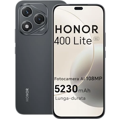 HONOR 400 Lite 5G Smartphone, 8 GB RAM, 256 GB geheugen, Dual SIM NFC, 5230 mAh, 108 MP met AI-knop, telefoon Android 15, 6,7 inch AMOLED Eye-Care Display, IP65 &SGS, Velvet Black
