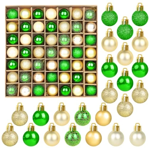 SULOLI 49 stuks kerstballen, accessoires voor kerstboomdecoratie, groen-goud