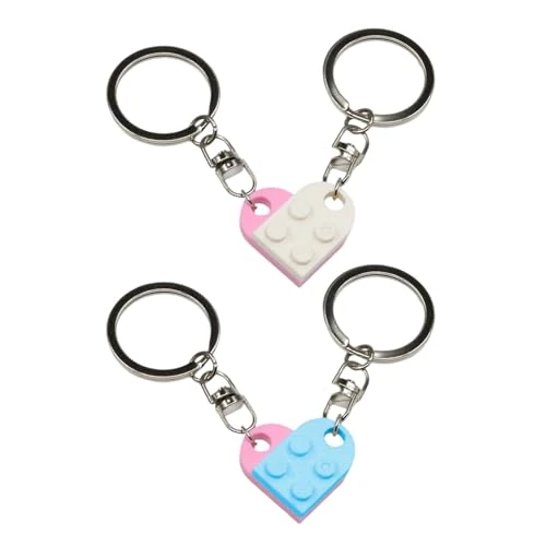 2 Paia Di Anelli Chiave In Blocco Da Costruzione, Forme Del Cuore Giunte, Decorazioni Appese Semplici E Personalizzate Creative, Regali Di Coppia Di San Valentino, Accessori Chiave.