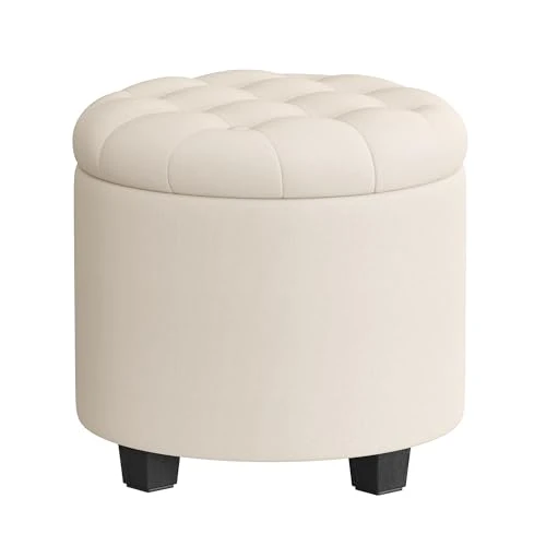 Offerta a tempo: SONGMICS Pouf Contenitore Rotondo, Cassapanca, 45 x 45 x 44,5 cm, Poggiapiedi con Gambe, Tessuto Effetto Lino, Portata Fino a 150 kg, per Soggiorno, Camera da Letto, Beige Chiaro LOM011W01 - 20% da 49.99 € a 39.99 €