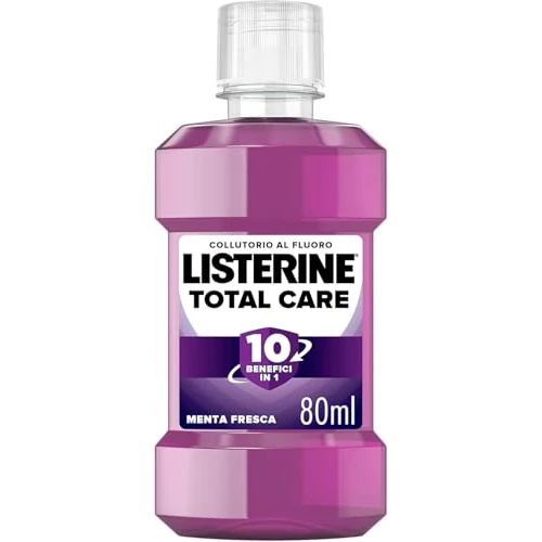 LISTERINE Total Care płyn do płukania jamy ustnej do płukania jamy ustnej dla pełnej ochrony smaku czystej mięty, wzbogacony fluorem dla mocnych zębów i zdrowych dziąseł w zaledwie dwa tygodnie, 80 ml