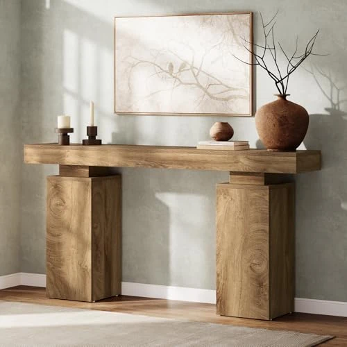 Offerta a tempo: Tribesigns Tavolo consolle lungo 160 cm, tavolo da ingresso per fattoria dietro il divano, Tavolino consolle in legno, arredamento moderno per corridoio, arredamento per soggiorno, ingresso (Naturale) - 53% da 149.99 € a 69.99 €
