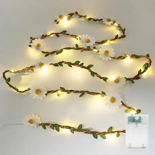 Limitiertes Angebot: Bigzom 1 Stück LED Gänseblümchen Lichterkette Batteriebetrieben mit 6h Timer, 2,5m 10 Stoffblumen Warmweiß 2700K für deko aesthetic, Deko schlafzimmer, deko frühling,Weihnachten von 9.49 EUR auf 8.07 EUR (Spare 15%)