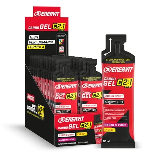 Offerta a tempo: Enervit Carbo Gel C2:1PRO Mango, Gel Energetico, 40g di Carboidrati, per Attività ad Alta Intensità, +50% di Carboidrati Assorbiti, Gusto Mango, Senza Glutine, Alta Digeribilità, 24 Pack da 60ml - 28% da 63.72 € a 45.60 €
