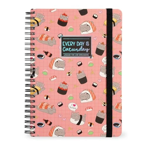 Offerta a tempo: Legami - Quaderno Spiralato a Righe 7 mm, Sushi Cat, Formato A4, Maxi, in Carta FSC Certificata, Contiene 1 Foglio di Adesivi, 160 Pagine, Chiusura con Elastico, 21 x 29 cm - 11% da 8.95 € a 7.95 €