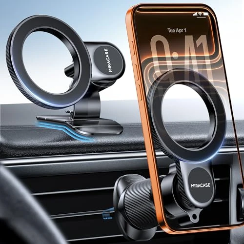 Supporto per cellulare auto Magsafe – Supporto per cellulare auto magnetico con 20 magneti N55, universale, girevole a 360° e stabile, compatibile con MagSafe e tutti gli smartphone