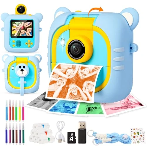 Limited-time offer: ARNSSIEN Kids Camera Instant Print, 7 Print Paper (4 Color: O/R/G/B+3 B&W), 2.4" Screen Instant Camera for Kids Ages 3-12,1080P, 180°Flip Lens,32GB Card- Christmas Birthday Present for Boys & Girls,M2 from 25.99 GBP to 24.69 GBP (save 5%)